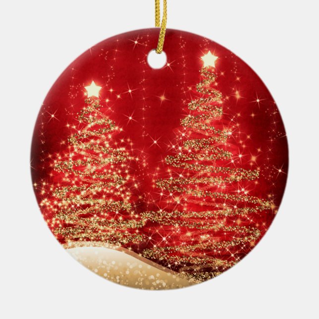 Adorno De Cerámica Elegantes Navidades Fiesta Sparkling Trees Red (Frente)