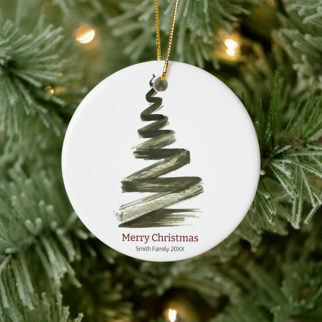 Adorno De Cerámica Elegantes Navidades Green Tree Watercolor (Árbol)