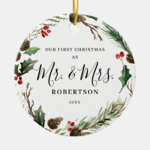 Adorno De Cerámica Elegantes Navidades Greenery Sr. y la Sra.