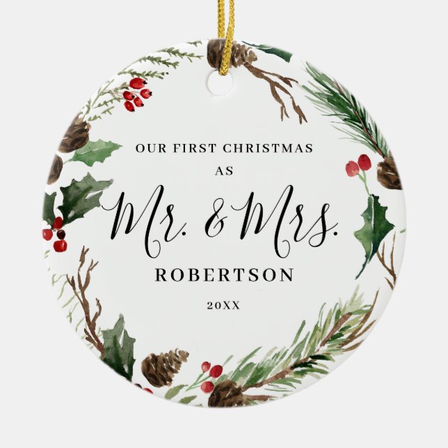 Adorno De Cerámica Elegantes Navidades Greenery Sr. y la Sra. (Frente)