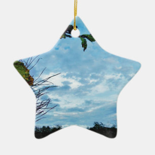 Adorno De Cerámica Elegantes Navidades Holly, cielo azul