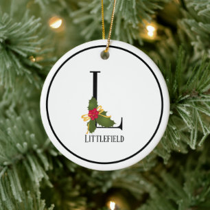 Adorno De Cerámica Elegantes Navidades Holly Monograma L