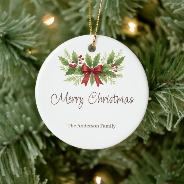 Adorno De Cerámica Elegantes Navidades Holly y Red Bow - (Árbol)