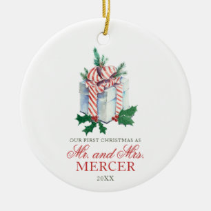Adorno De Cerámica Elegantes Navidades personalizados recién casados