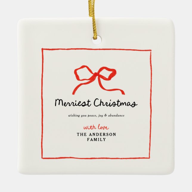 Adorno De Cerámica Elegantes Navidades tradicionales del arco rojo (Anverso)