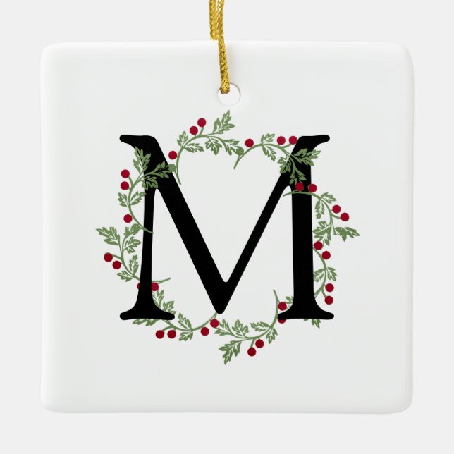 Adorno De Cerámica Elegantes Navidades Wreath Monograma (Anverso)