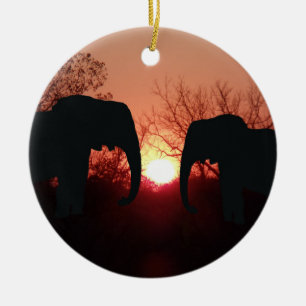 Adorno De Cerámica Elephant Sunset Silhouette