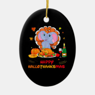 Adorno De Cerámica Elephant Turkey Thankending Funny Wine Happy Hallo