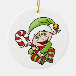 Adorno De Cerámica Elf con Candy Cane