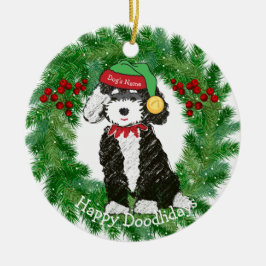 Adorno De Cerámica Elf Navidades de Bernedoodle Personalizados