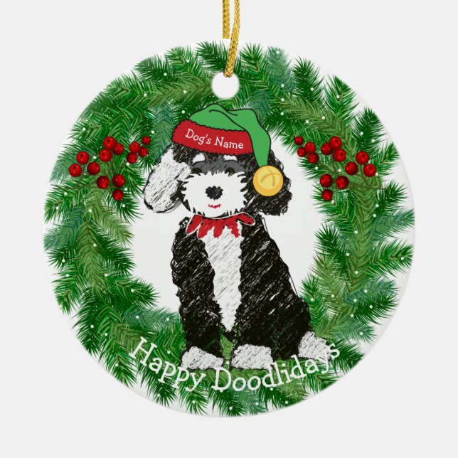 Adorno De Cerámica Elf Navidades de Bernedoodle Personalizados (Frente)