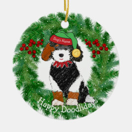 Adorno De Cerámica Elf Navidades de Bernedoodle Personalizados