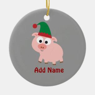 Adorno De Cerámica Elf Navidades de cerdo