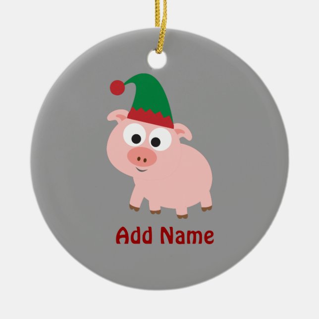 Adorno De Cerámica Elf Navidades de cerdo (Frente)