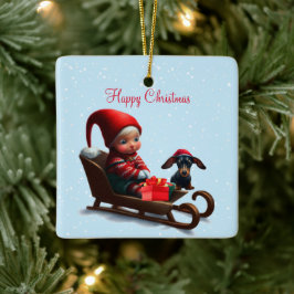 Adorno De Cerámica Elf Navidades de Dachshund