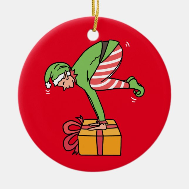 Adorno De Cerámica Elf Pose, Navidades de yoga (Frente)