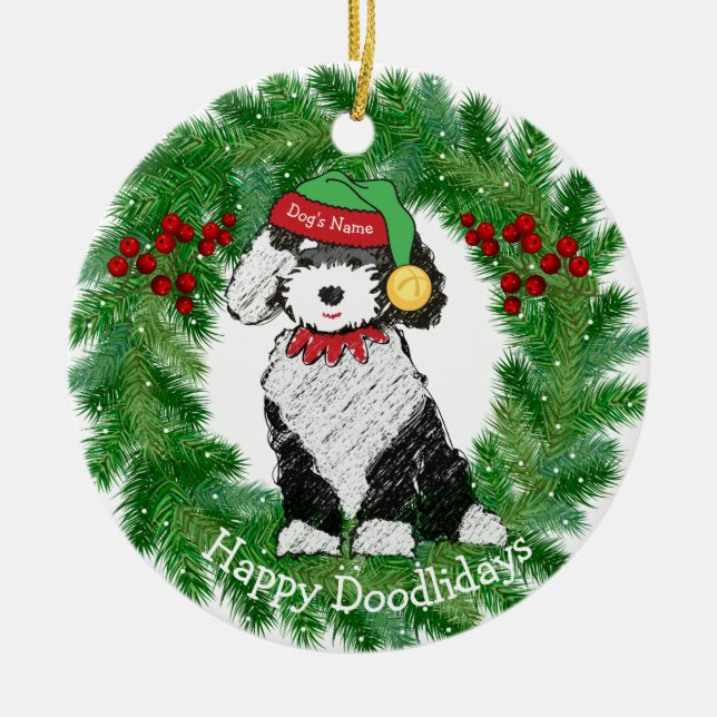 Adorno De Cerámica Elf Sheepadoodle Navidades personalizados (Frente)