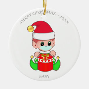 Adorno De Cerámica Elfo bebé de Navidad con máscara facial