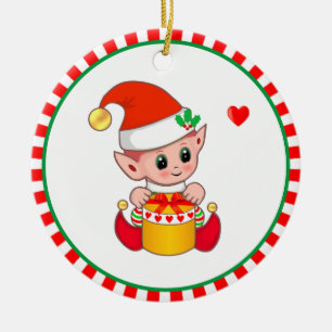 Adorno De Cerámica Elfo de Navidad Adorable