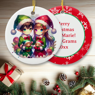 Adorno De Cerámica Elfos animales y Navidades personalizados con copo