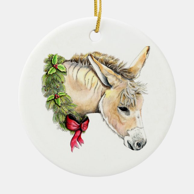 Adorno De Cerámica Ella los Navidades Donkey (Frente)