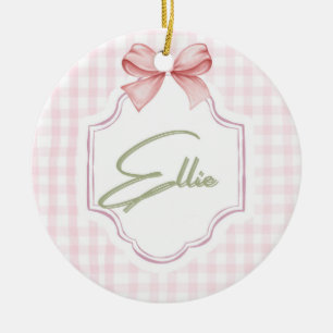 Adorno De Cerámica Ellie Pink Bow personalizado y Gingham Print