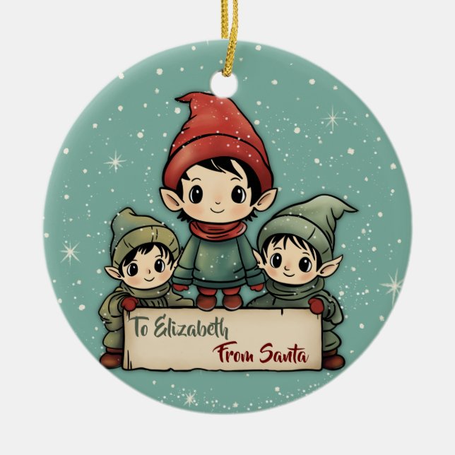 Adorno De Cerámica Elves de los Navidades infantiles personalizados d (Frente)