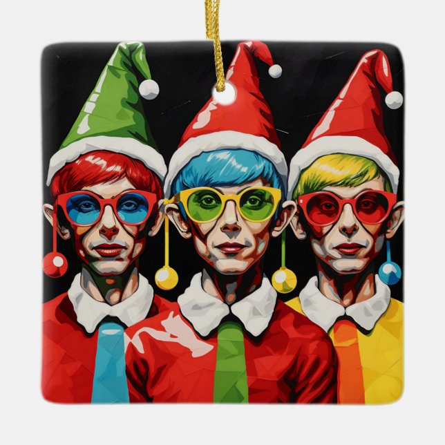 Adorno De Cerámica Elves, Navidades de arte pop (Anverso)