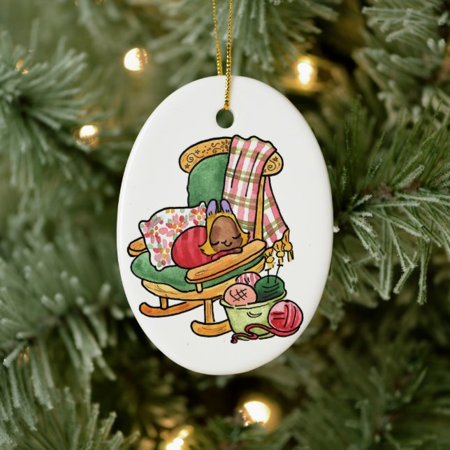 Adorno De Cerámica Elvis en la mecedora (Árbol)