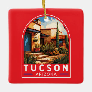 Adorno De Cerámica Emblema Artístico de Viajes de Tucson Arizona