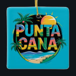 Adorno De Cerámica Emblema de arte de viaje colorido de Punta Cana Su<br><div class="desc">Diseño artístico vectorial de Punta Cana. La zona de Bávaro y Punta Cana se combinan para formar lo que se conoce como La Costa del Coco,  o la Costa del Cocotal,  una zona de lujosos complejos todo incluido.</div>