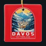 Adorno De Cerámica Emblema de arte de viajes de Davos Suiza<br><div class="desc">Diseño de viaje vector retro de Davos. Davos es una ciudad de los Alpes suizos,  dentro del cantón de Graubünden. Es una popular estación de esquí con un centro de conferencias que acoge el Foro Económico Mundial anual.</div>