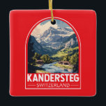 Adorno De Cerámica Emblema de arte de viajes de Kandersteg Suiza<br><div class="desc">Diseño de viaje vectorial retro Kandersteg. El Kandersteg es un complejo turístico de gran altura situado en la región suiza de Oberland,  en Bernese. Senderos,  como el desafiante Allmenalp,  y un teleférico al este al lago Oeschinen.</div>