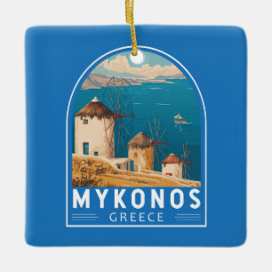 Adorno De Cerámica Emblema de arte de viajes de Mykonos Grecia
