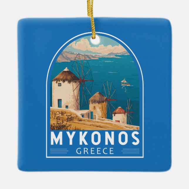 Adorno De Cerámica Emblema de arte de viajes de Mykonos Grecia (Anverso)