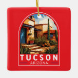 Adorno De Cerámica Emblema de arte de viajes de Tucson Arizona<br><div class="desc">Diseño de viaje vectorial retro de Tucson. Tucson es también conocida por su rica herencia cultural,  enraizada en influencias españolas,  mexicanas y occidentales.</div>