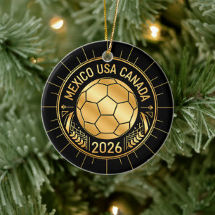 Adorno De Cerámica Emblema de Fútbol Dorado 2026   México EUA Canadá