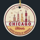 Adorno De Cerámica Emblema de la línea aérea de Chicago Illinois<br><div class="desc">Diseño de arte minimalista y colorido de Chicago con monumentos y monumentos de la ciudad de Illinois.</div>