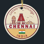 Adorno De Cerámica Emblema de la línea aérea de la ciudad de Chennai<br><div class="desc">Diseño artístico minimalista y colorido de Chennai con monumentos y monumentos de la ciudad de la India.</div>