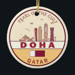Adorno De Cerámica Emblema de la línea aérea de la ciudad de Doha en<br><div class="desc">Diseño artístico minimalista y colorido de Doha con monumentos y monumentos de la ciudad de Qatar.</div>