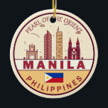 Adorno De Cerámica Emblema de la línea aérea de la ciudad de Filipina<br><div class="desc">Diseño de arte minimalista y colorido de Manila con monumentos y monumentos de la ciudad de Filipinas.</div>