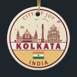Adorno De Cerámica Emblema de la línea aérea de la ciudad de Kolkata<br><div class="desc">Diseño artístico minimalista y colorido de Kolkata con monumentos y monumentos de la ciudad de la India.</div>