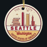 Adorno De Cerámica Emblema de la línea aérea de la ciudad de Seattle<br><div class="desc">Diseño artístico minimalista y colorido de Seattle,  con monumentos y monumentos de la ciudad de Washington.</div>