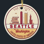 Adorno De Cerámica Emblema de la línea aérea de la ciudad de Seattle<br><div class="desc">Diseño artístico minimalista y colorido de Seattle,  con monumentos y monumentos de la ciudad de Washington.</div>