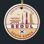Adorno De Cerámica Emblema de la línea aérea de la ciudad de Seúl<br><div class="desc">Diseño artístico minimalista y colorido de Seúl con monumentos y monumentos de la ciudad de Corea del Sur.</div>