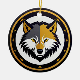 Adorno De Cerámica Emblema de lobo con círculo dorado