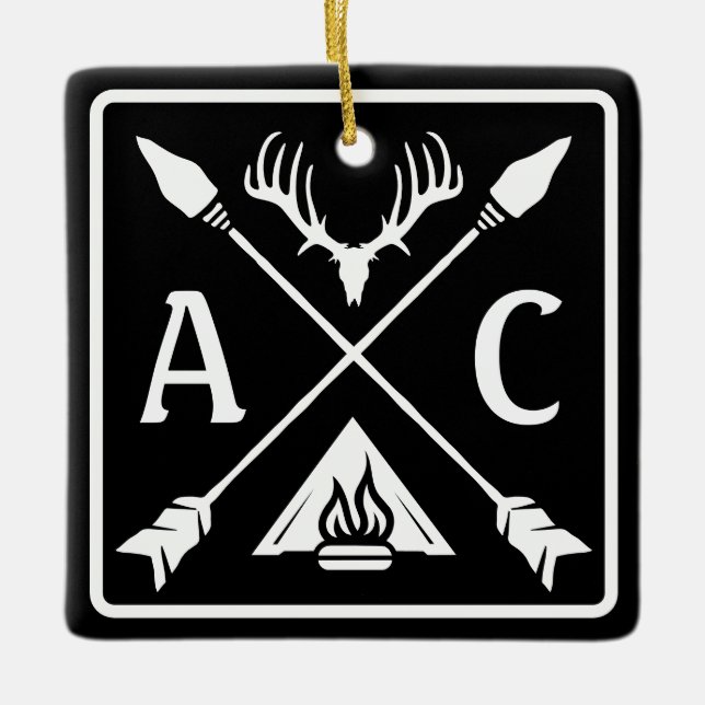 Adorno De Cerámica Emblema Rústico de Iniciales al Aire Libre (Anverso)