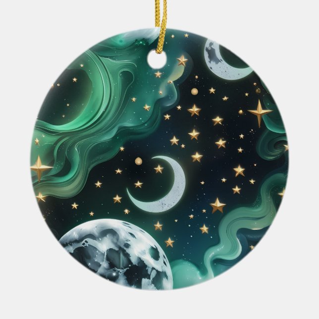 Adorno De Cerámica Emerald Green Celestial Moon Phases Ornament (Frente)