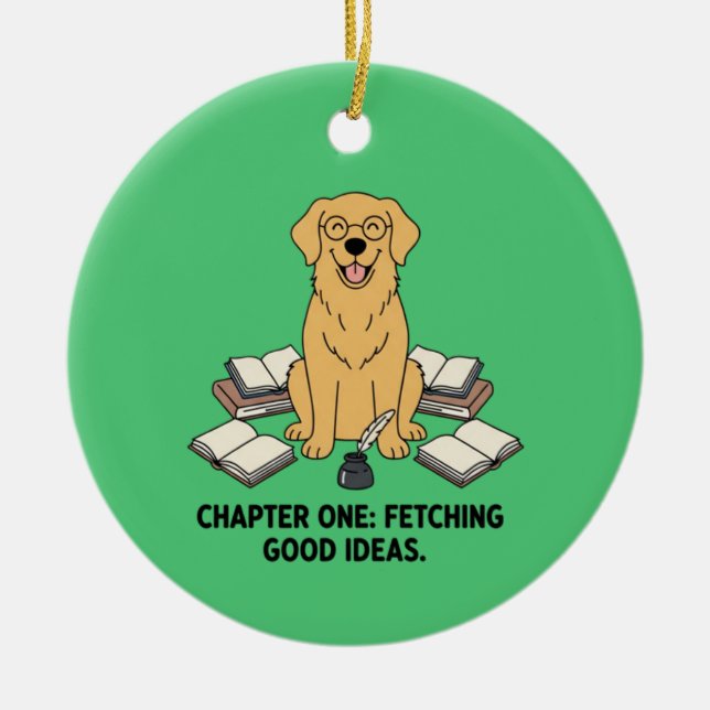 Adorno De Cerámica Emerald Green Golden Retriever Book Lover Writer's (Frente)