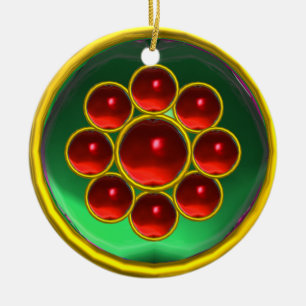 ADORNO DE CERÁMICA EMERALD GREEN; RED RUBY GEMSTONE MON